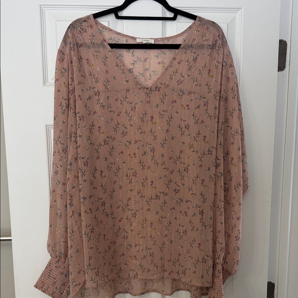 Nordstrom Pleione Floral Sheer Blouse - Pink and Purple